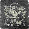 Harvest Basket Slate Coaster – Rustic Fall Fruit & Pumpkin Engraved Stone