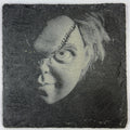 Stitched Doll Face Slate Coaster – Creepy Horror Portrait