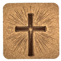 Radiant Sunburst Cross Laser Engraved Cork Coaster
