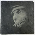 Rustic Stitched Scarecrow Slate Coaster – Dark Farmhouse Art