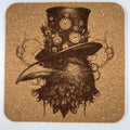 Gentleman Steampunk Raven in Top Hat – Gothic Cork Coaster