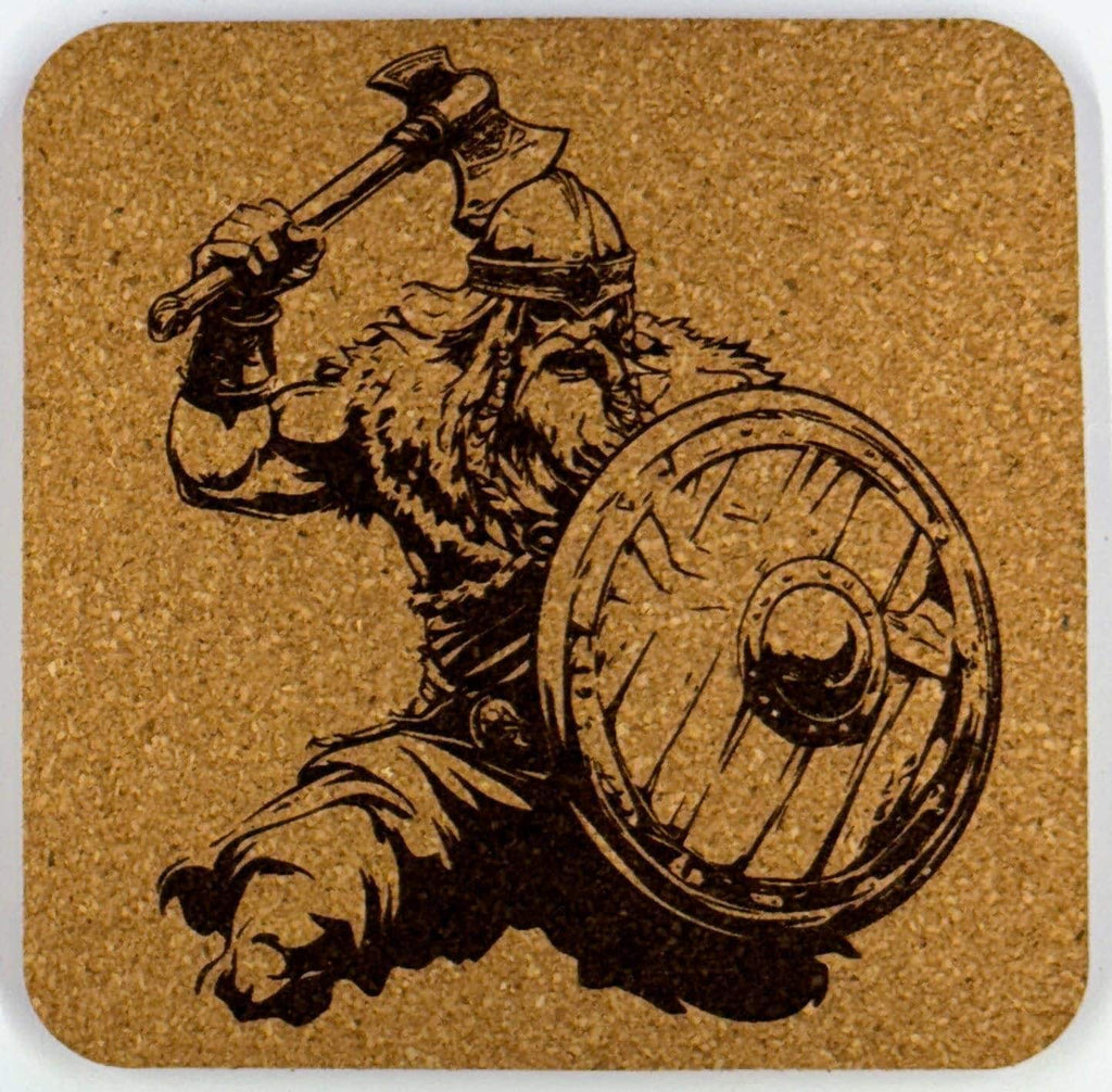 Viking with Raised Axe and Shield – Cork Coaster