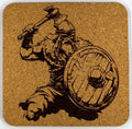 Viking with Raised Axe and Shield – Cork Coaster