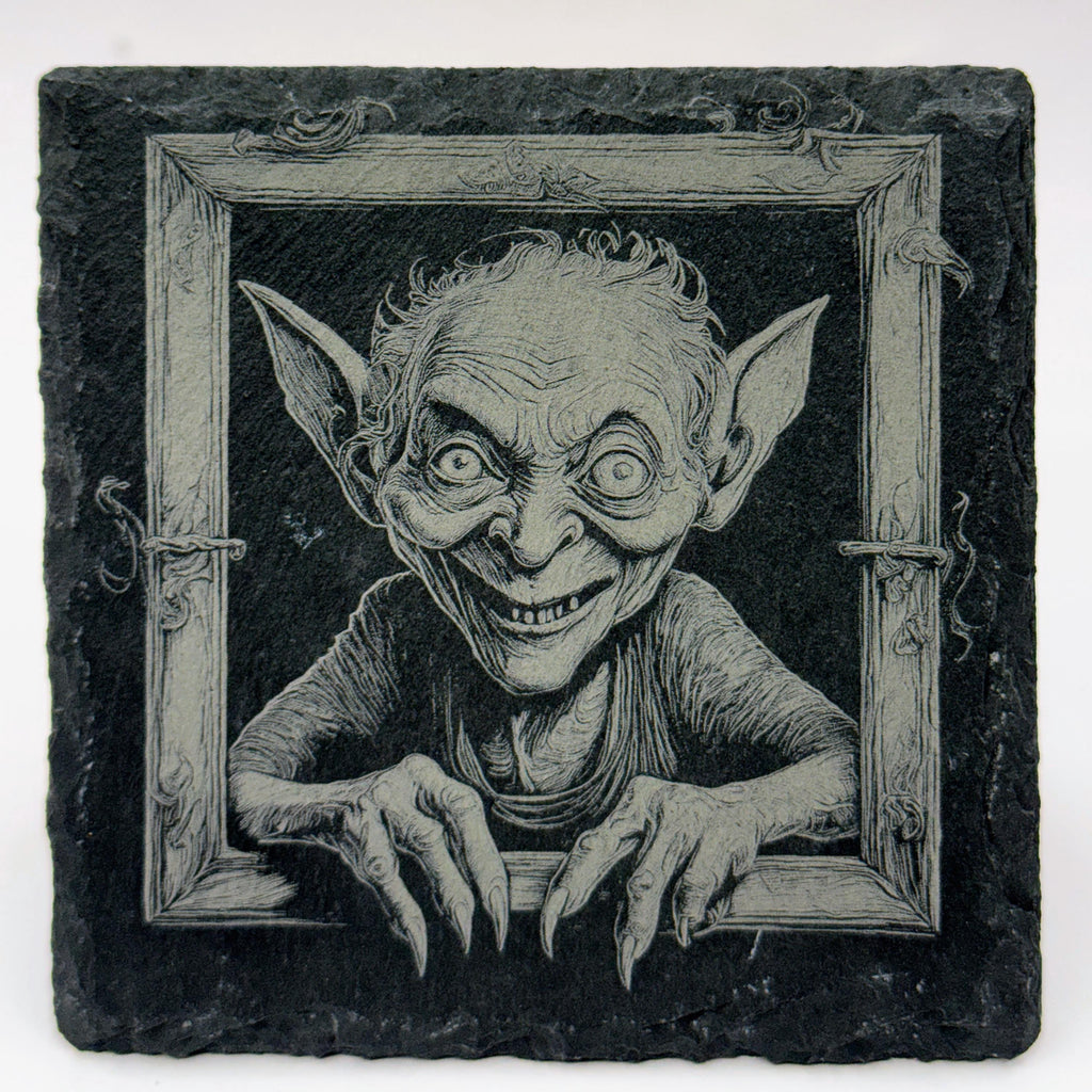 Grinning Gremlin Slate Coaster – Creepy Gothic Monster