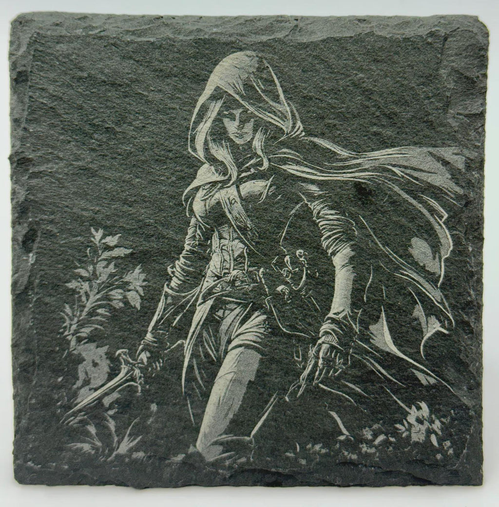 Half Elf Rogue Slate Coaster – Stealth Fantasy Character Stone Coaster