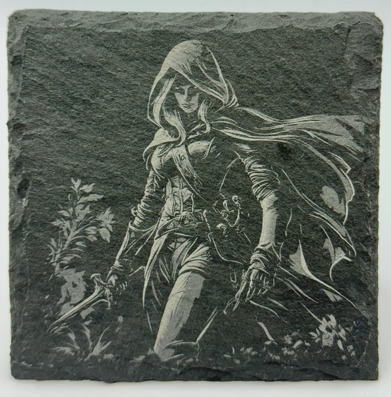 Half Elf Rogue Slate Coaster – Stealth Fantasy Character Stone Coaster
