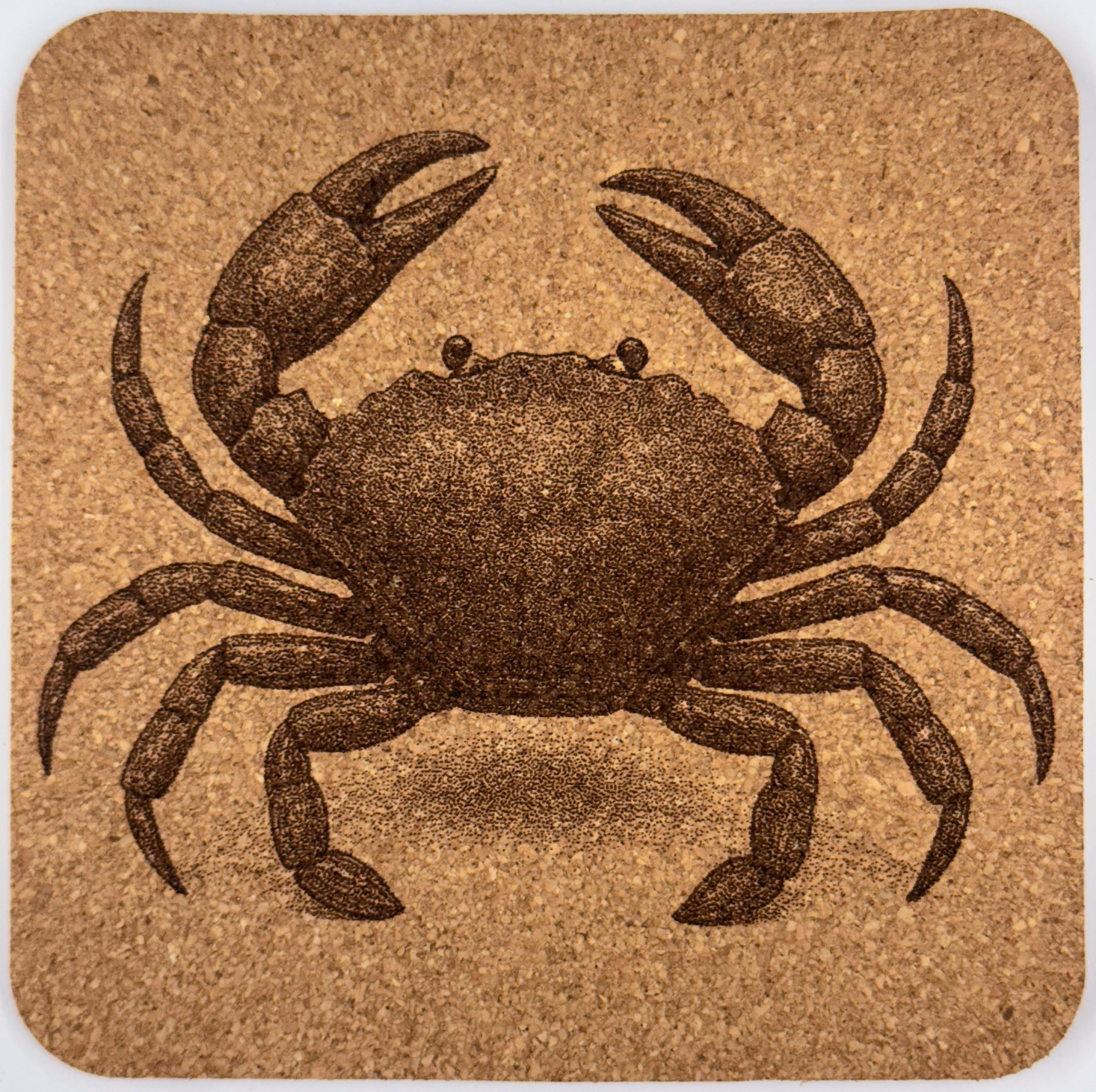 Cheerful Crab Cork Coaster – Coastal Beach Engraved Cork
