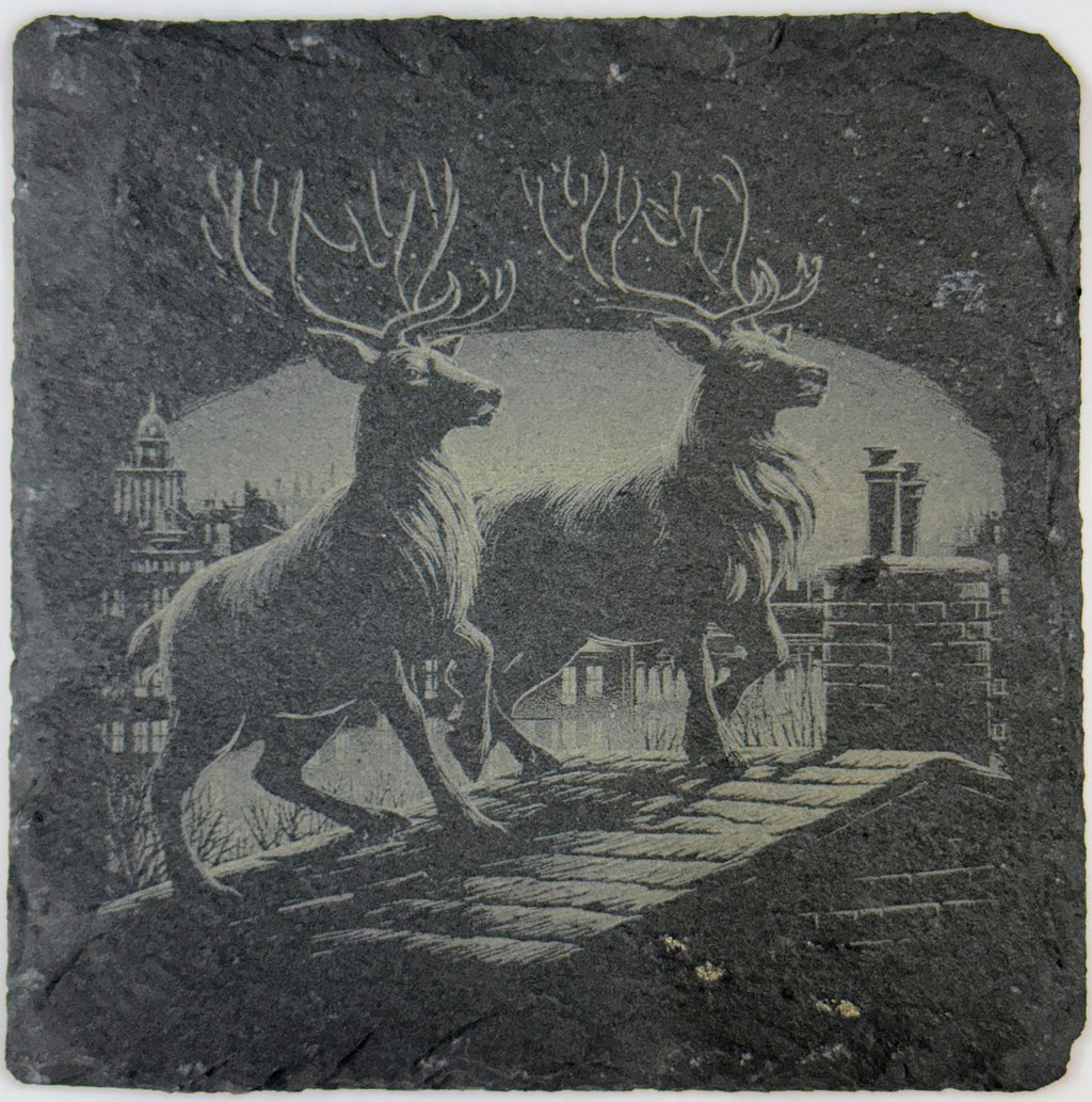 Reindeer Crossing Rooftops Slate Coaster – Vintage Christmas Eve Art