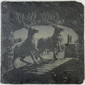 Reindeer Crossing Rooftops Slate Coaster – Vintage Christmas Eve Art