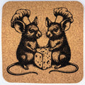 Chef Mice Sharing Cheese – Whimsical Cork Coaster