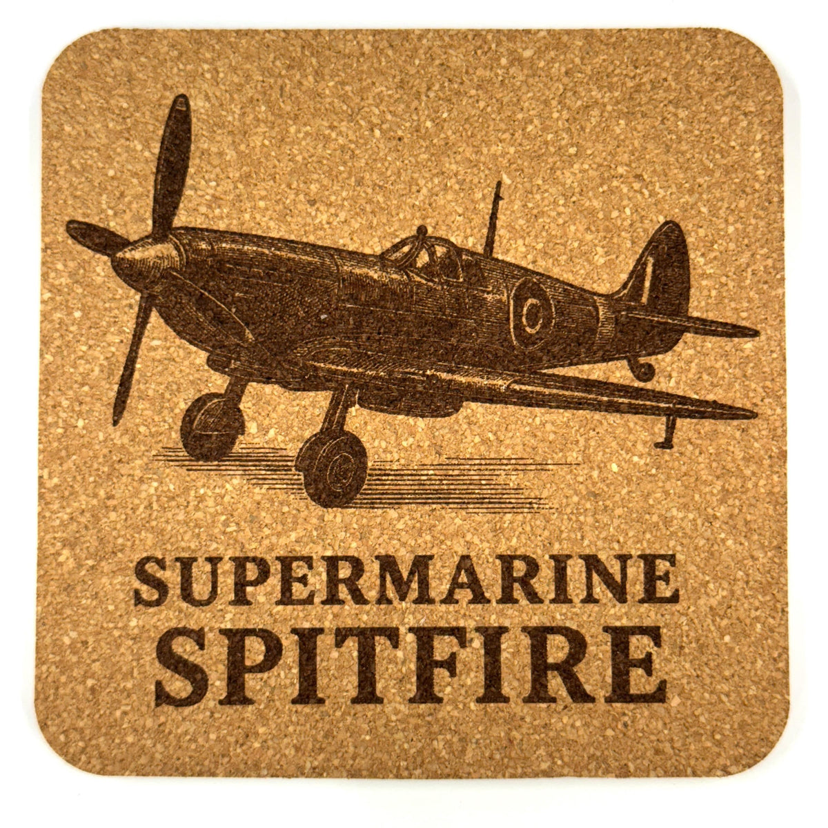 Supermarine Spitfire WWII Fighter – Laser Engraved Cork Coaster