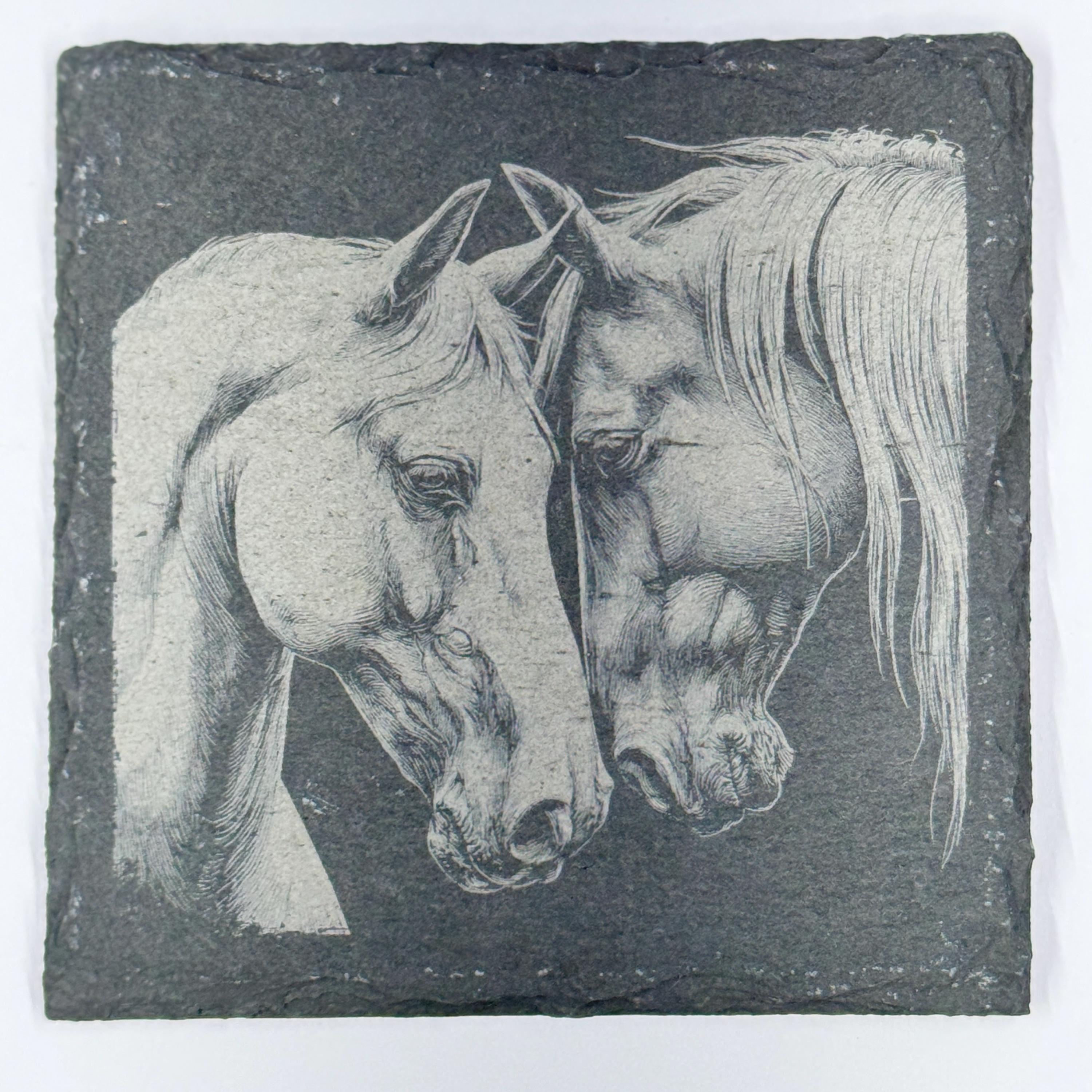 Loving Horses Slate Coaster – Nuzzling Pair Art