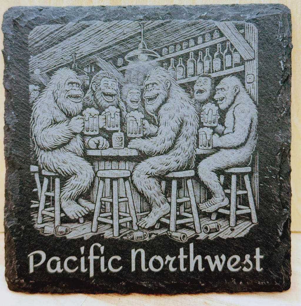 Bigfoot Bar Scene – Pacific Northwest Slate Coaster