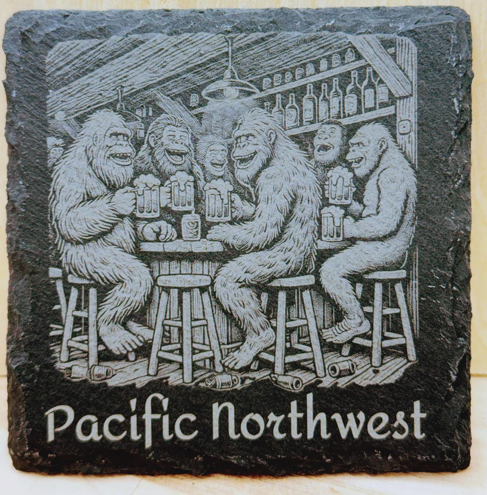 Bigfoot Bar Scene – Pacific Northwest Slate Coaster