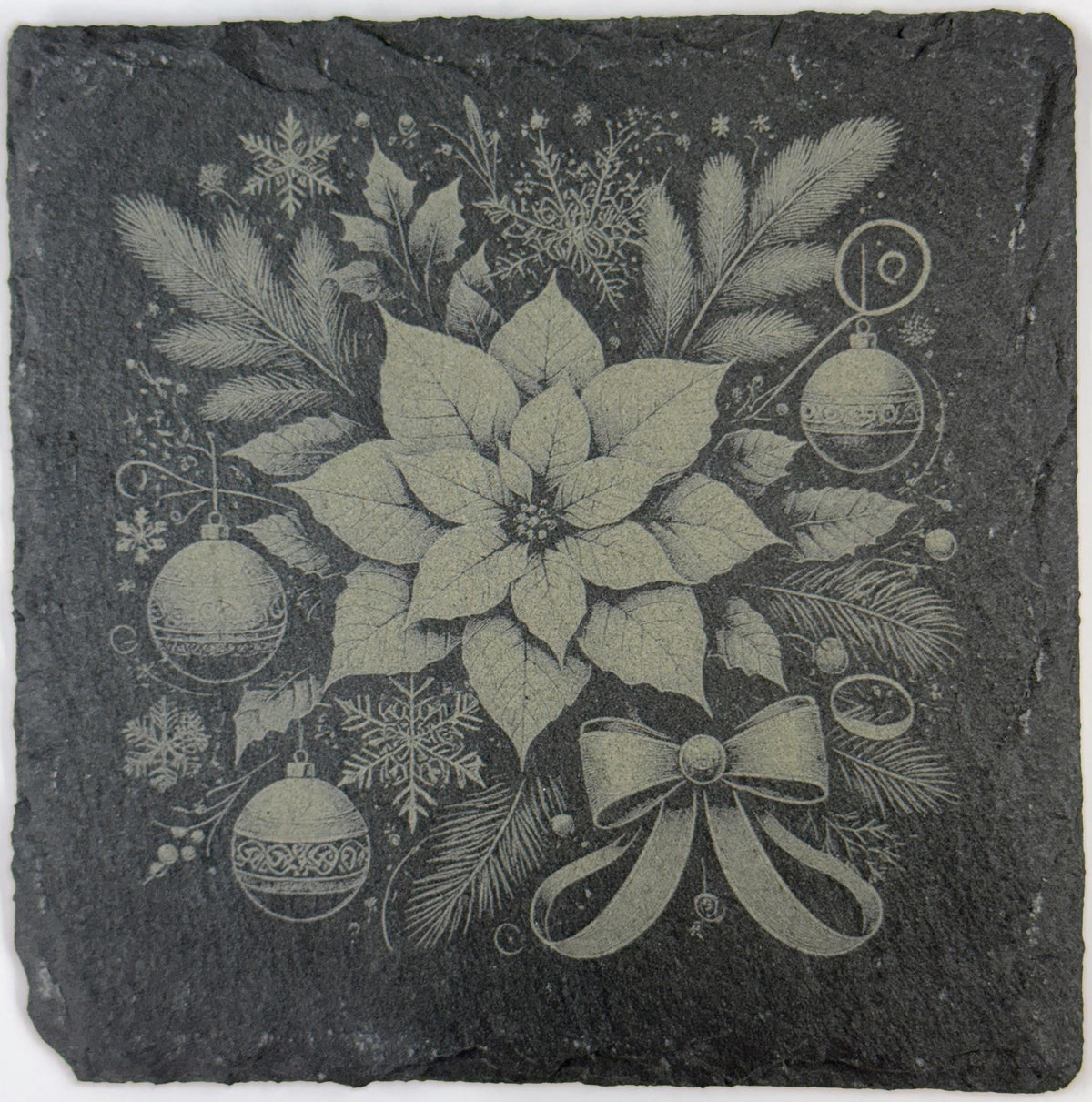 Vintage Poinsettia Slate Coaster – Classic Christmas Botanical Decor