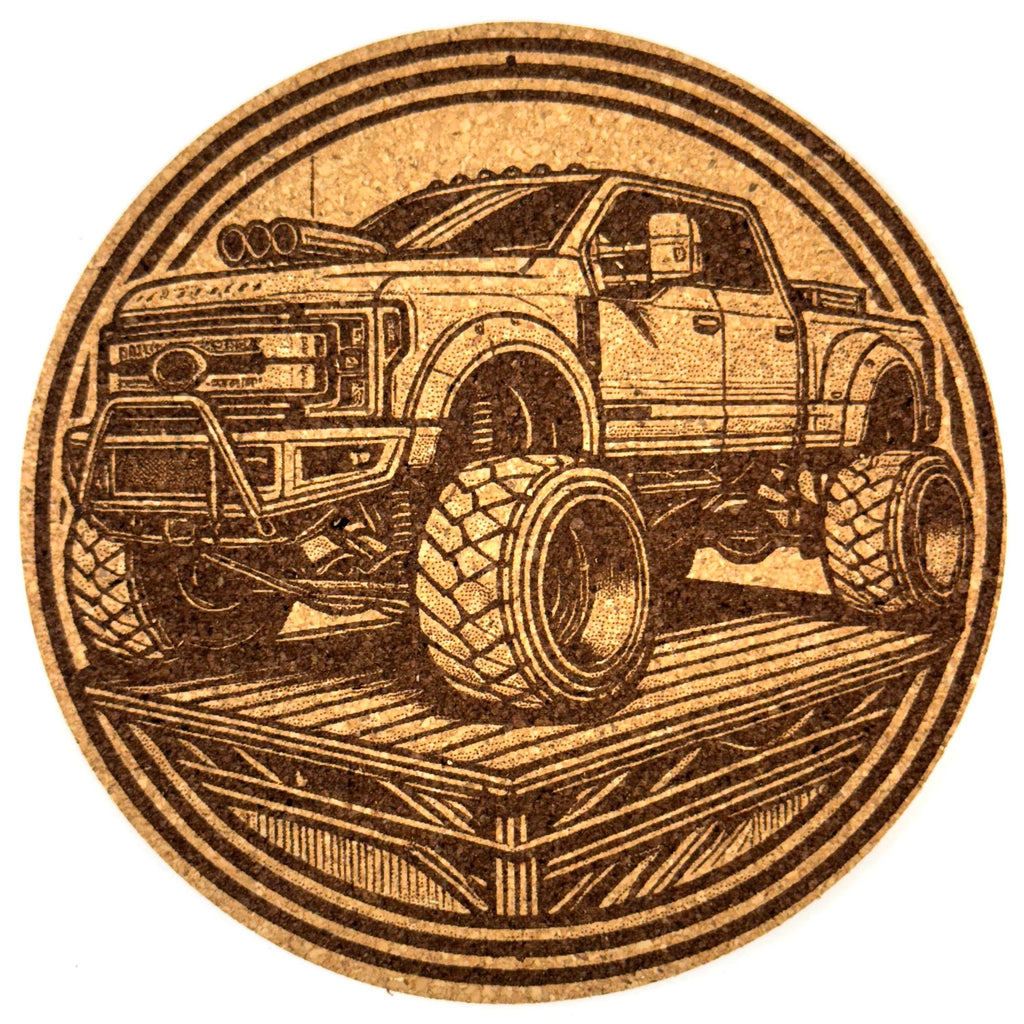 Lifted Off-Road Truck – Laser Engraved Round Cork Coaster