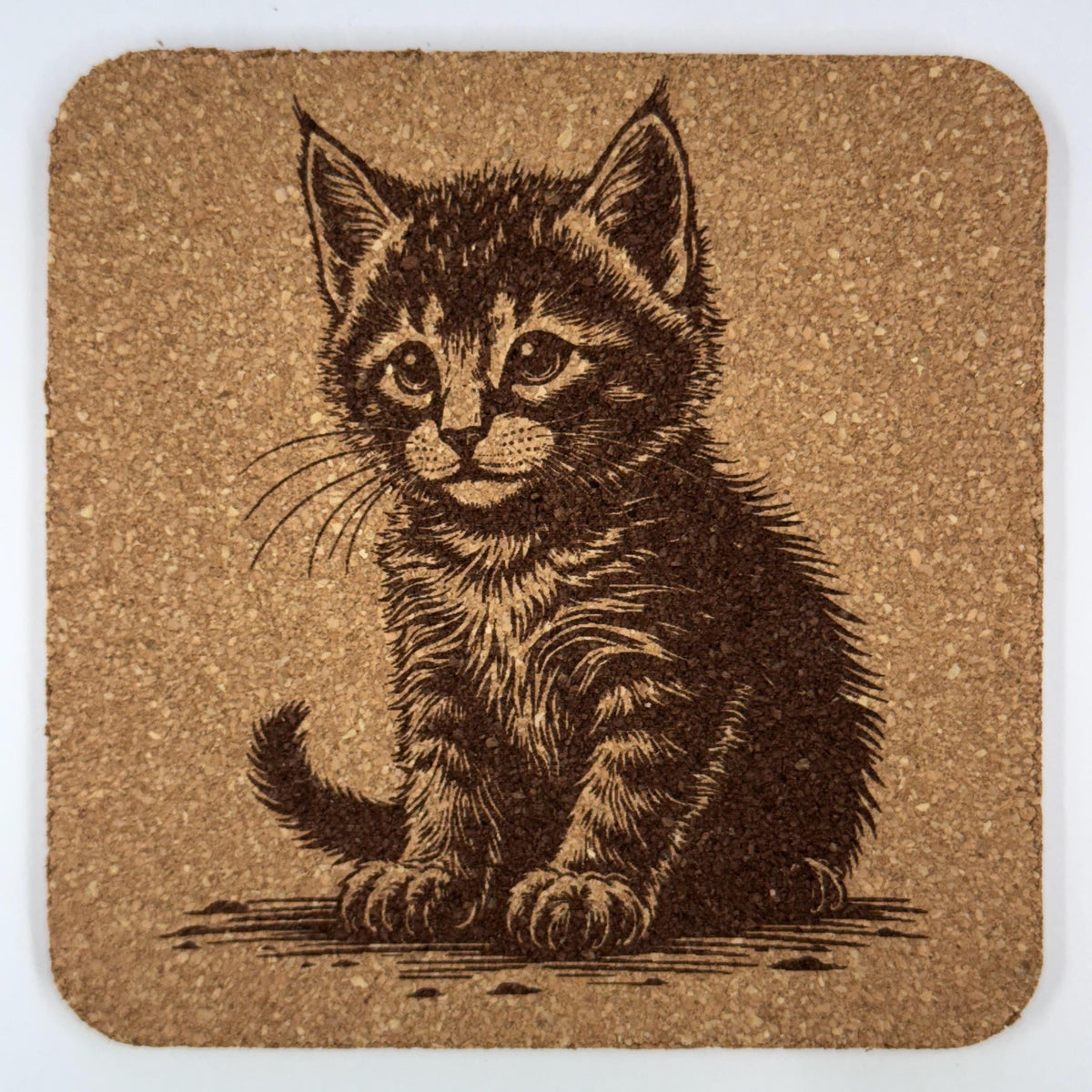 Quiet Kitten Pose – Classic Cat Cork Coaster