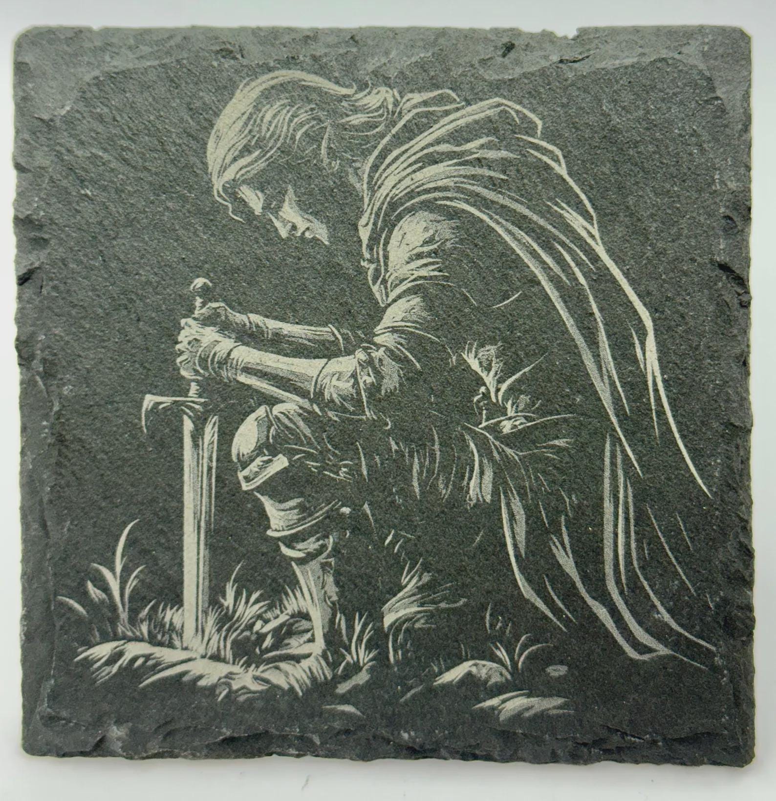 Elf Paladin Slate Coaster – Fantasy Guardian Engraved Stone Coaster