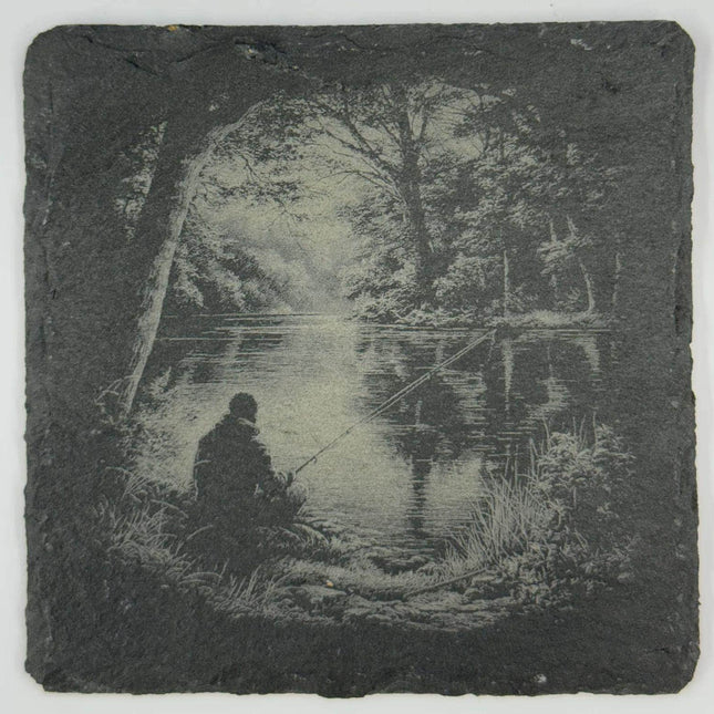 Forest River Fly Fishing Slate Coaster – Angler Wilderness Scene