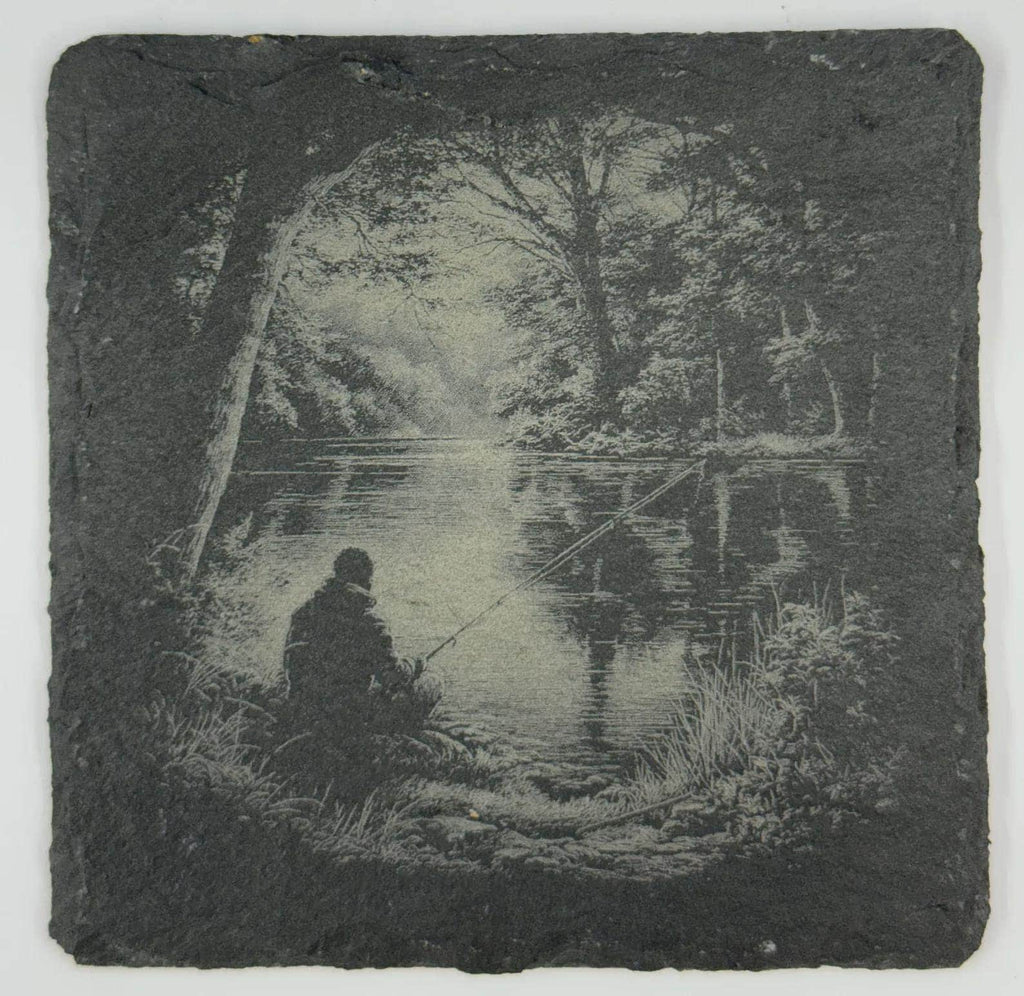 Forest River Fly Fishing Slate Coaster – Angler Wilderness Scene