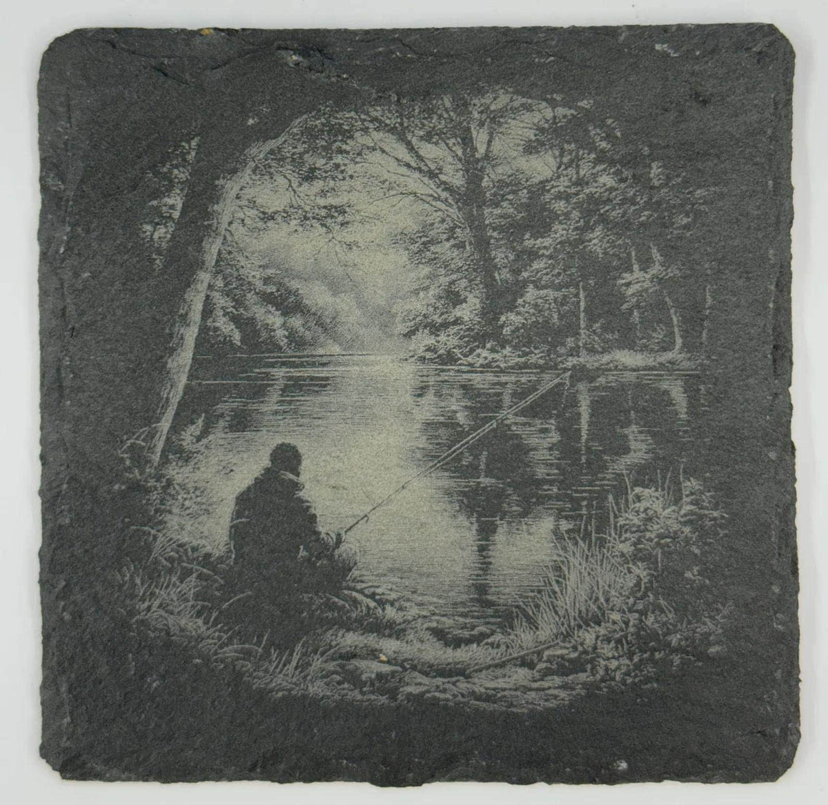 Forest River Fly Fishing Slate Coaster – Angler Wilderness Scene