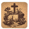 Waterfall Garden Cross Laser Engraved Cork Coaster