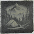 Moonlit Mountain Camp Slate Coaster – Forest Tent Night Scene