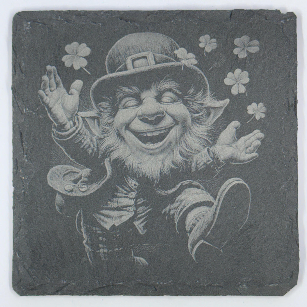 Laughing Leprechaun Slate Coaster for St Patricks Day