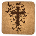 Butterfly Silhouette Cross Laser Engraved Cork Coaster