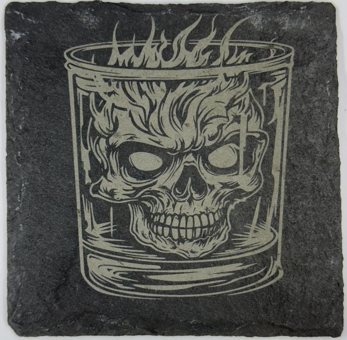 Fire Skull Tumbler – Dark Gothic Whiskey Slate Coaster