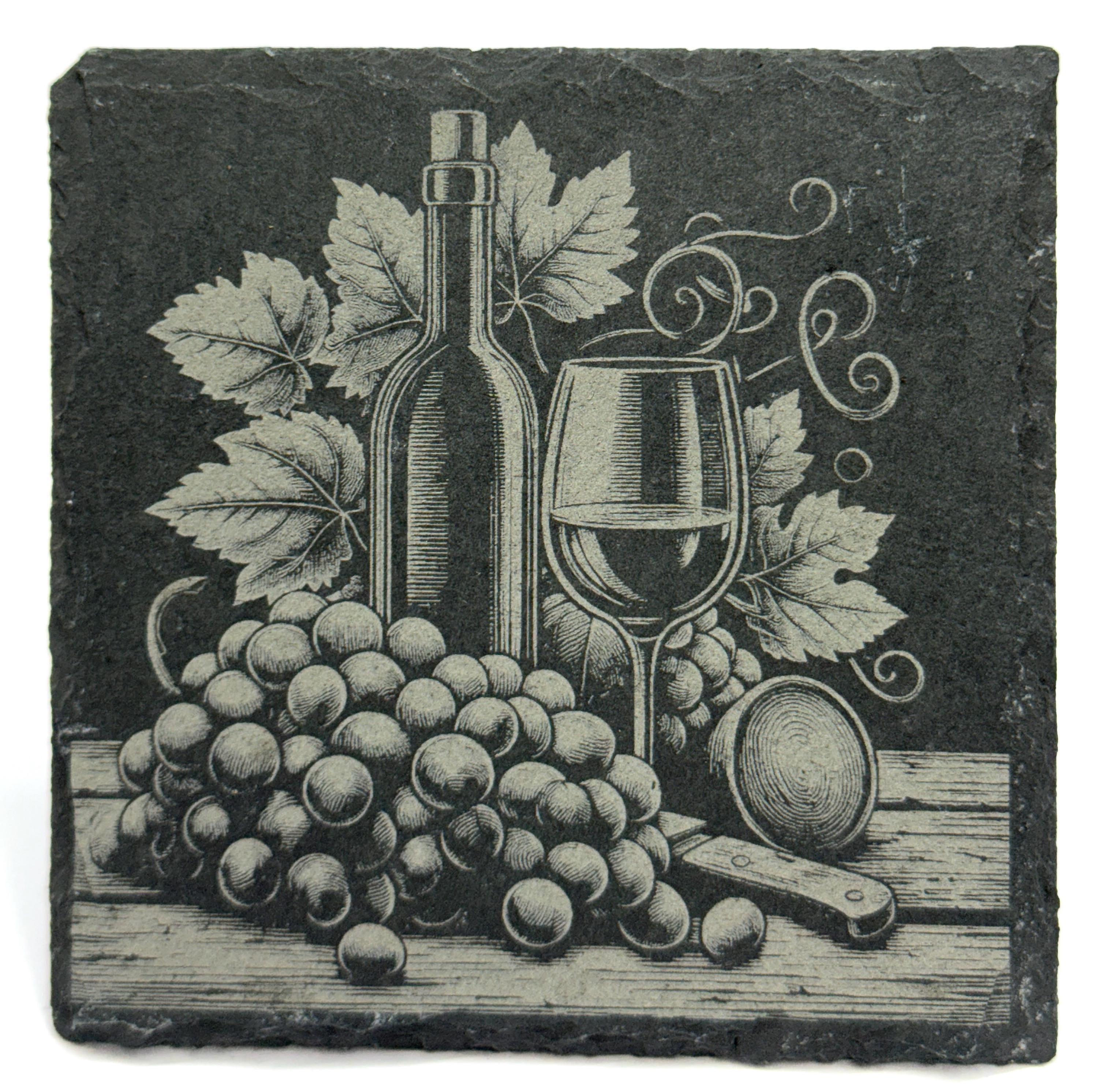 Bottle, Glass & Cork Slate Coaster – Cozy Wine Night Scene