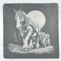 Draft Horse Slate Coaster – Moonlit Farm Wagon Art
