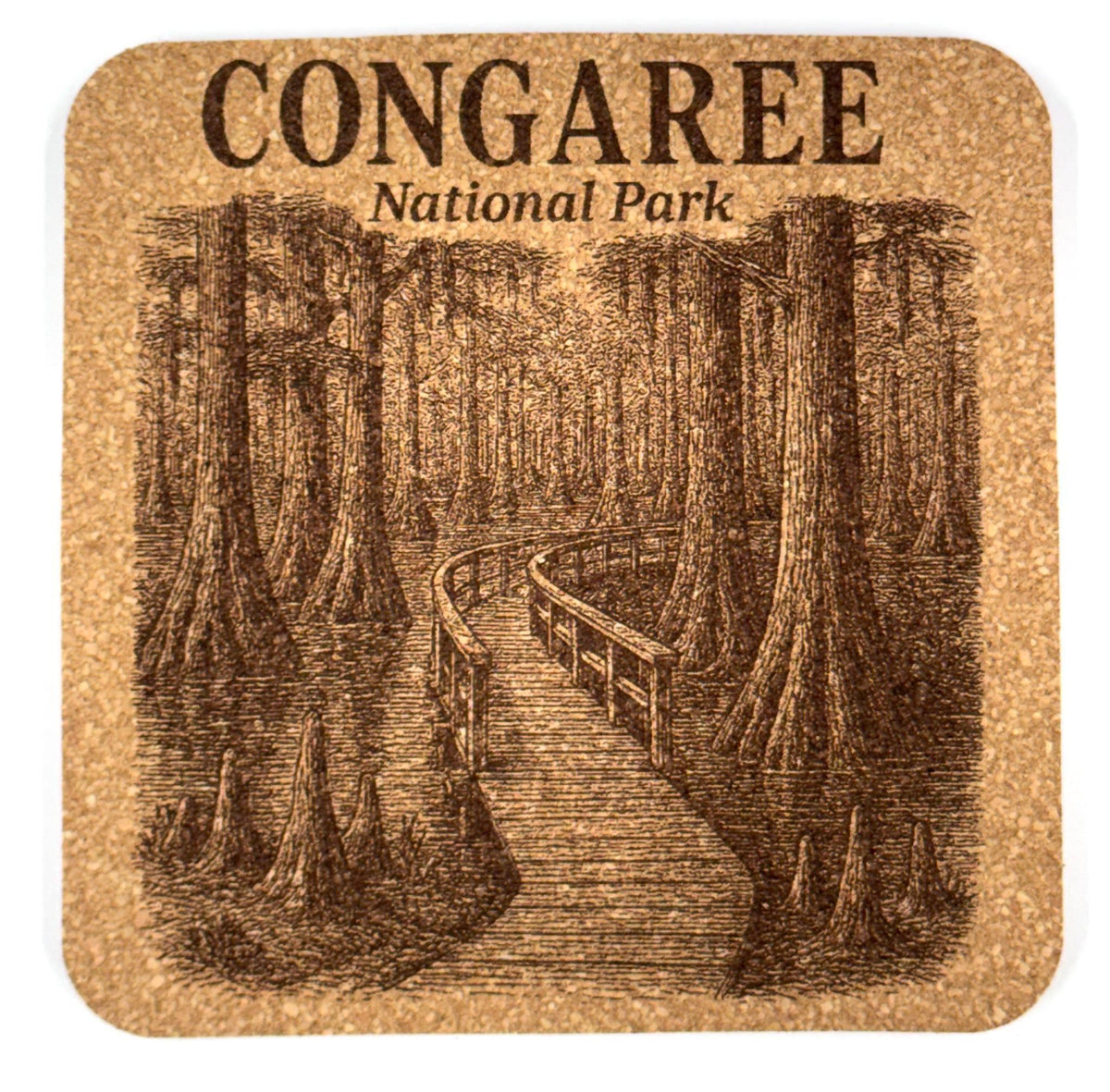 Congaree National Park Cork Coaster – Boardwalk Forest Art