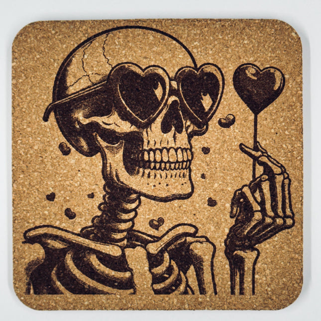 Heart Sunglasses Skull Cork Coaster – Funny Skull Bar Decor
