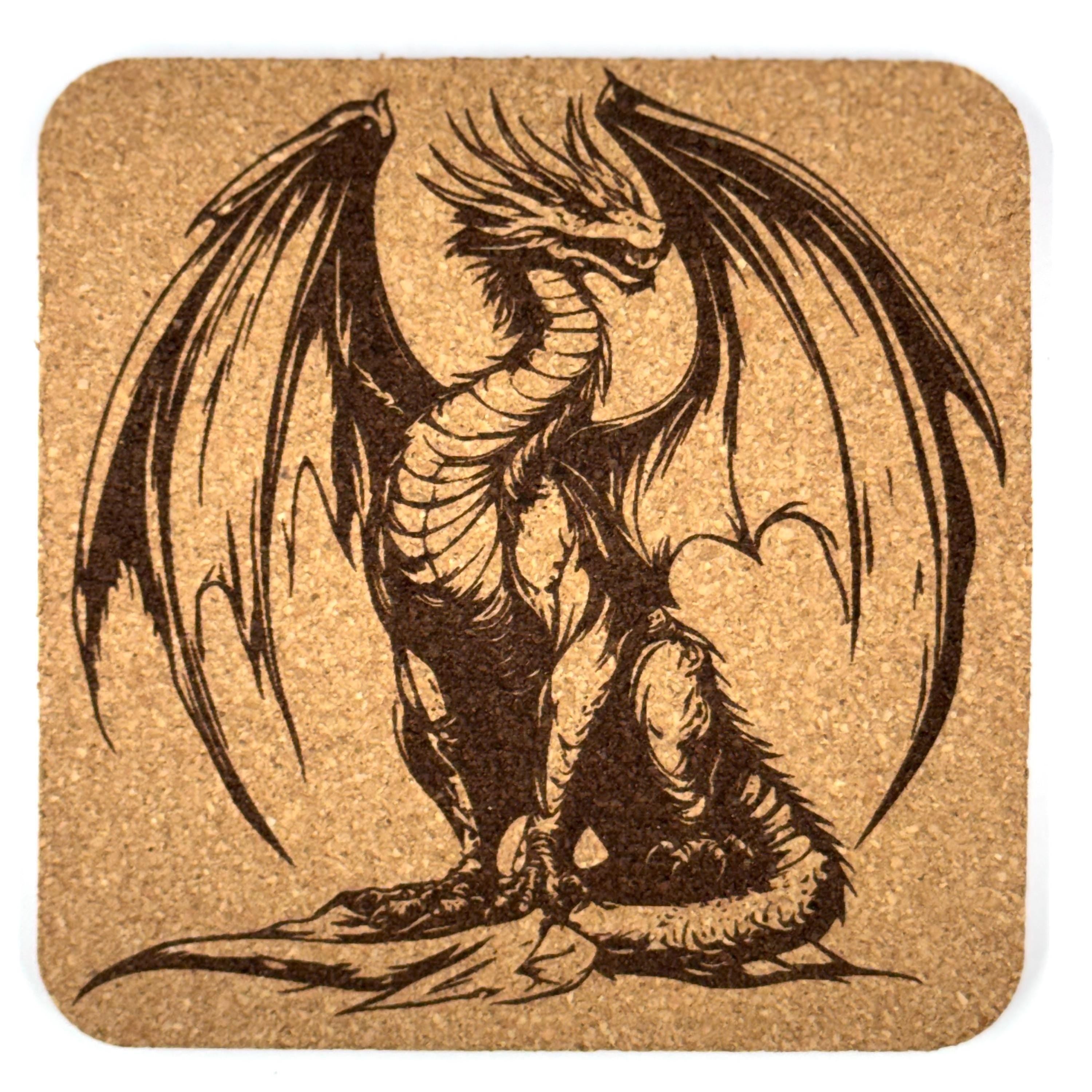 Throne Wing Dragon Square Cork Coaster – Medieval Fantasy Art