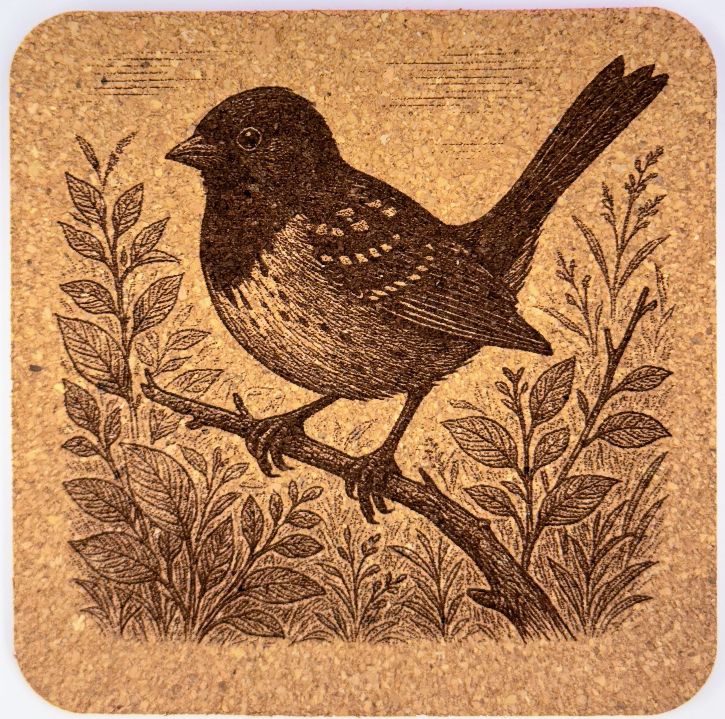 Spotted Towhee in Underbrush – Pacific Northwest Bird Cork Coaster