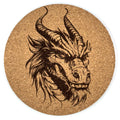 Fierce Horned Dragon Round Cork Coaster – Dark Fantasy Style