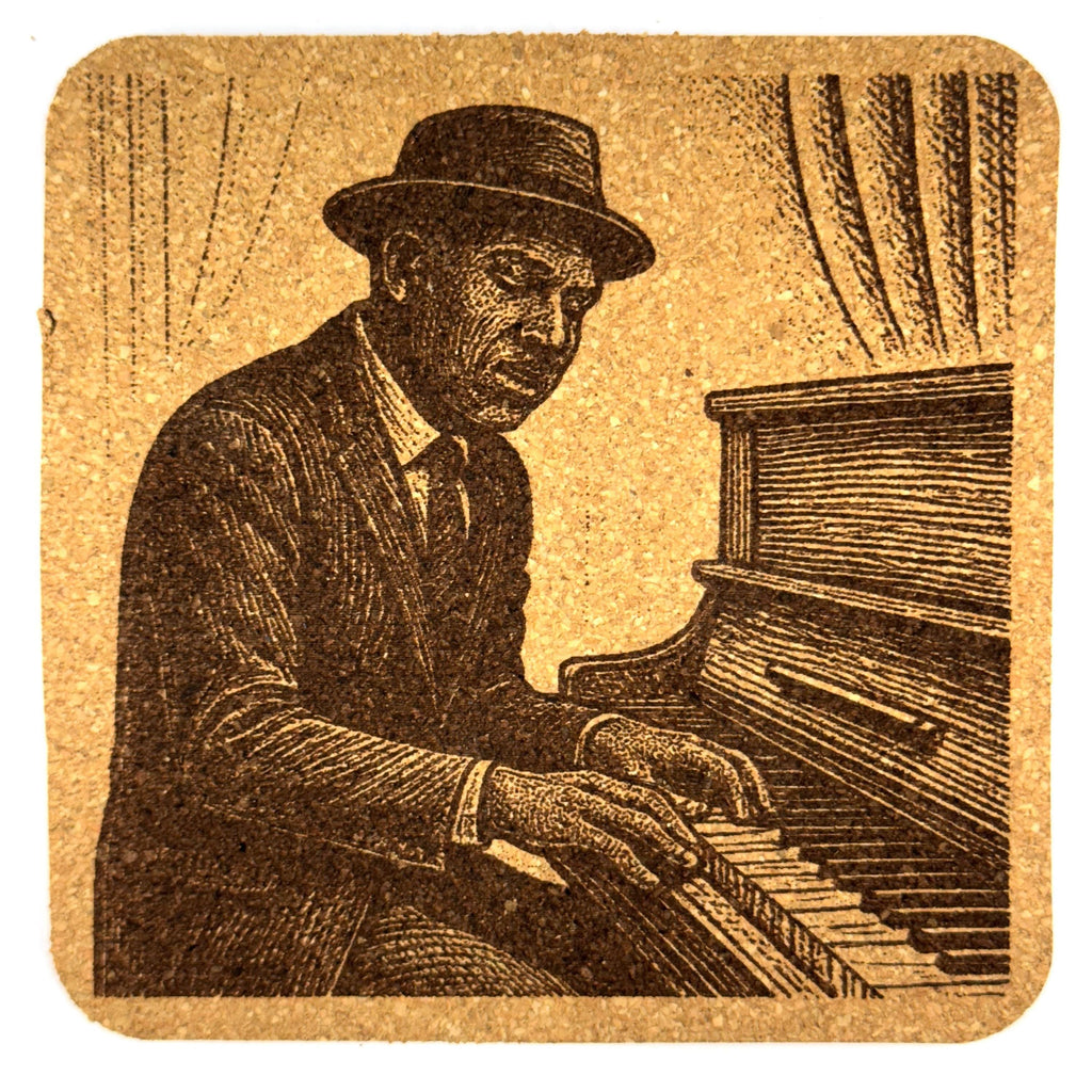 Classic Jazz Pianist at the Keys – Laser Engraved Cork Coaster