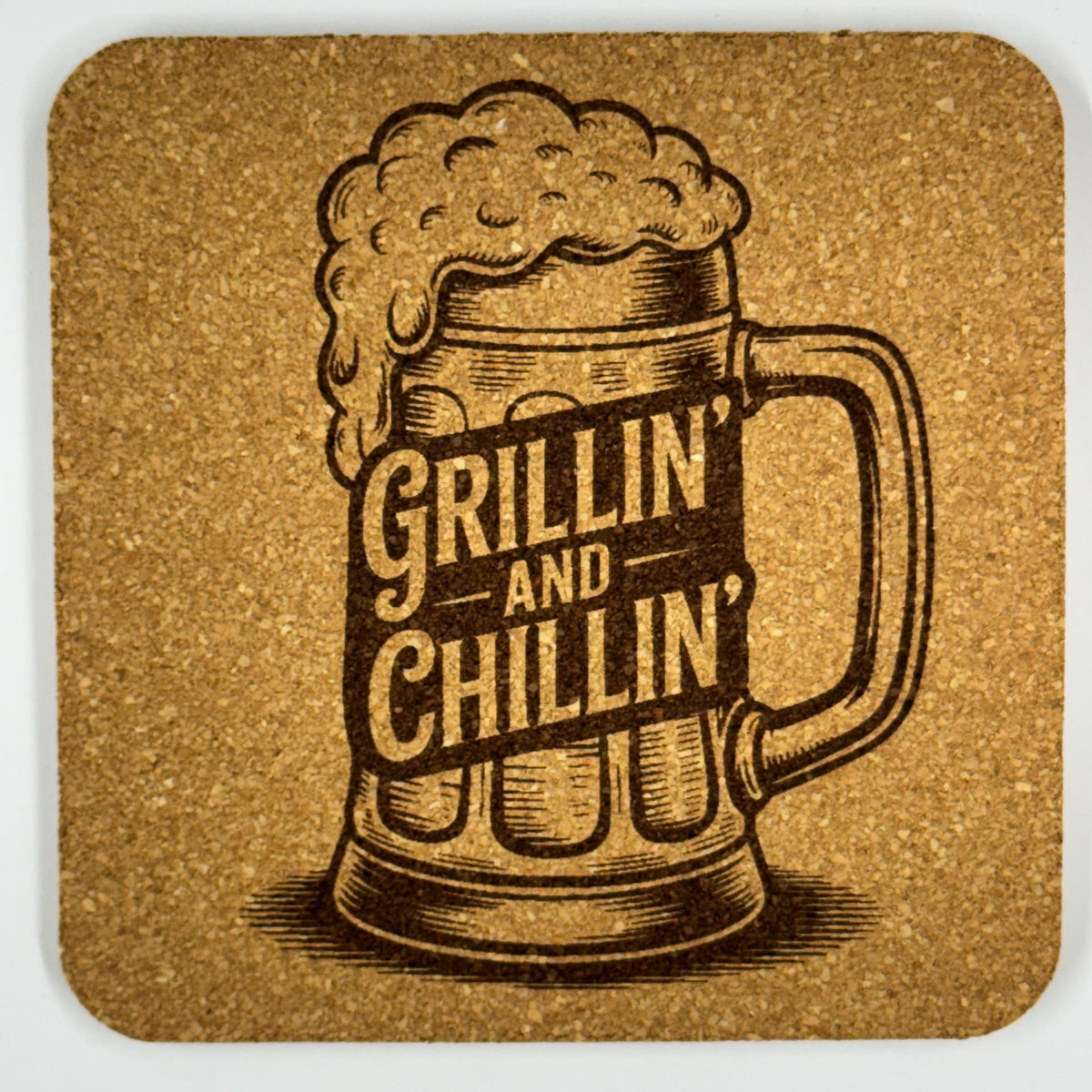 Grillin’ and Chillin’ Cork Coaster – Funny Beer BBQ Coaster