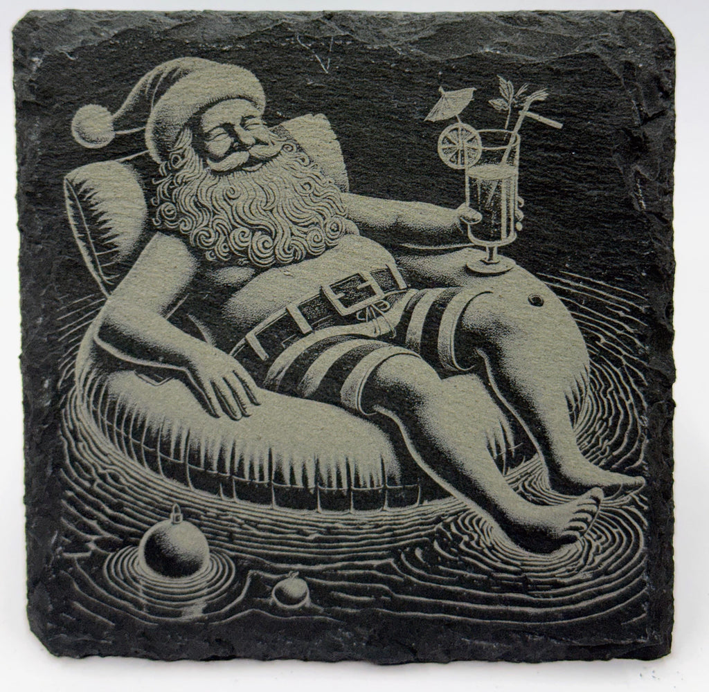Santa Pool Float Slate Coaster – Relaxed Tropical Santa Holiday Humor