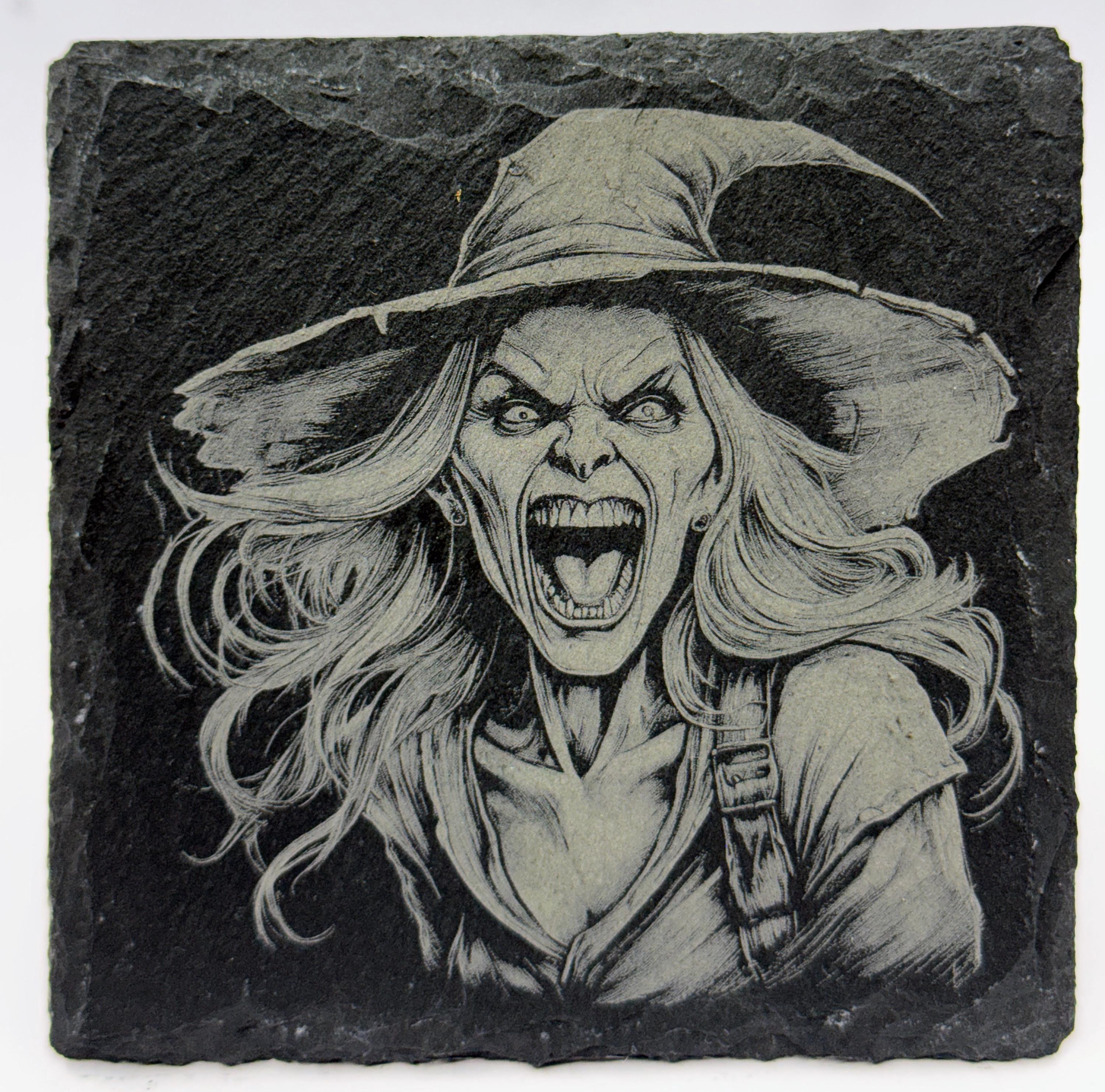 Savage Screech Witch – Laser Engraved Slate Coaster