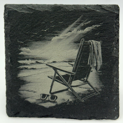 Beach Chair Sunset Slate Coaster – Coastal Relaxation Scene
