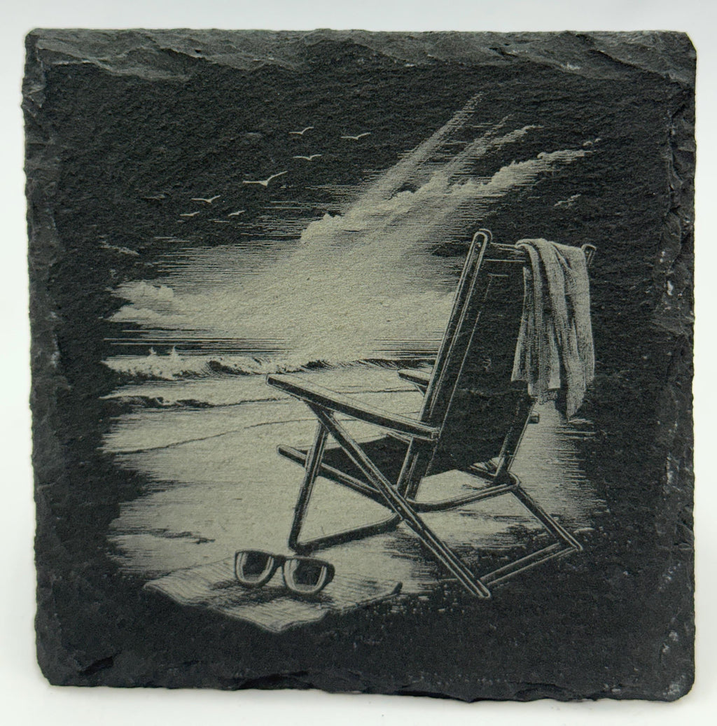 Beach Chair Sunset Slate Coaster – Coastal Relaxation Scene