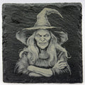Cold Stare Crone Witch – Laser Engraved Slate Coaster