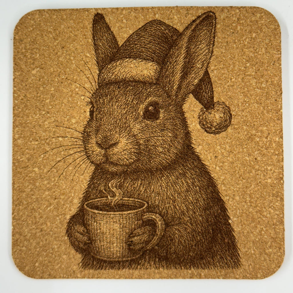 Bunny Enjoying a Warm Drink – Cozy Cork Coaster