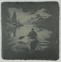 Mountain Lake Kayak Slate Coaster – Alpine Paddling Reflection Scene