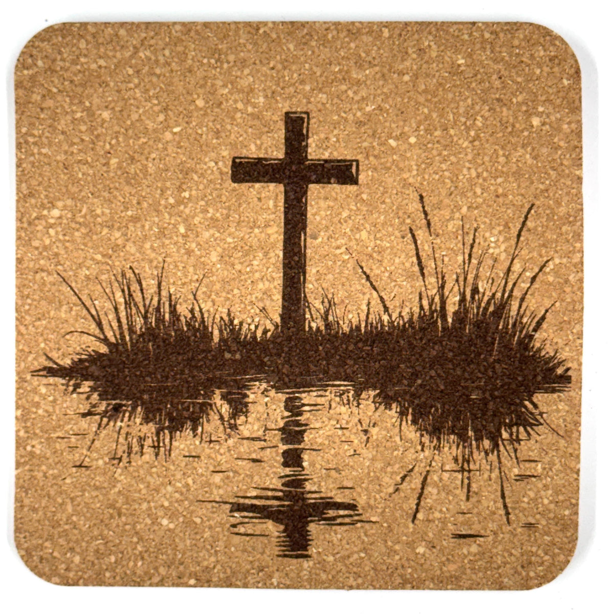 Reflective Water Cross Laser Engraved Cork Coaster