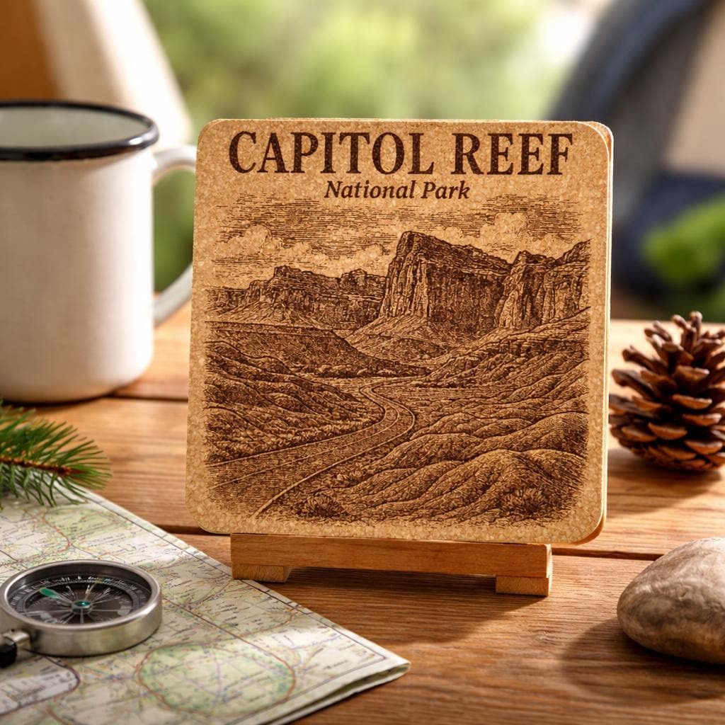 Capitol Reef National Park Cork Coaster – Utah Red Rock Landscape Art