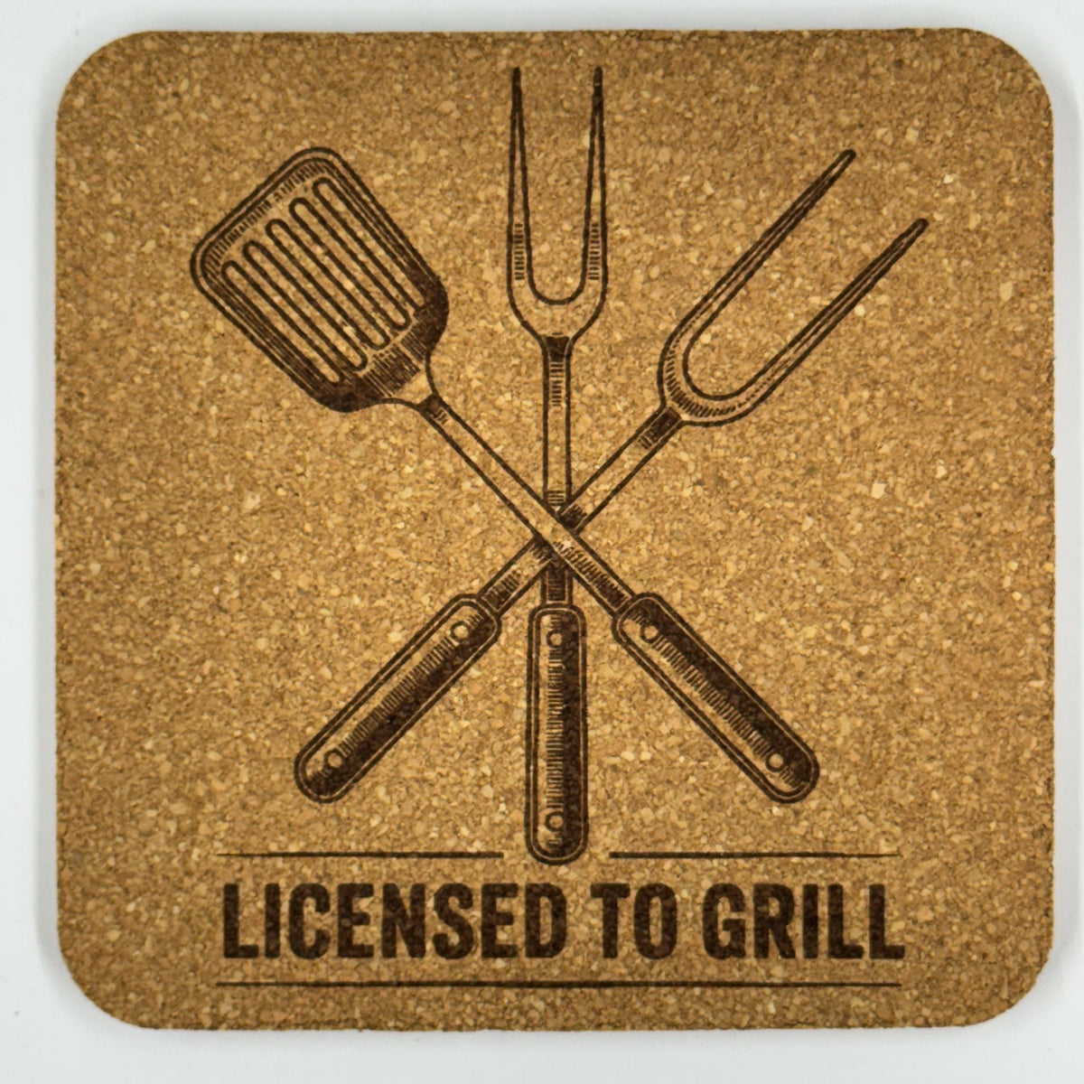 Licensed to Grill Cork Coaster – Funny BBQ Grill Tool Coaster
