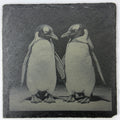 Curious Penguin Duo – Cute Engraved Slate Coaster